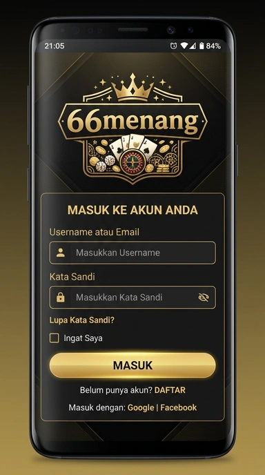 Tampilan halaman login 66menang