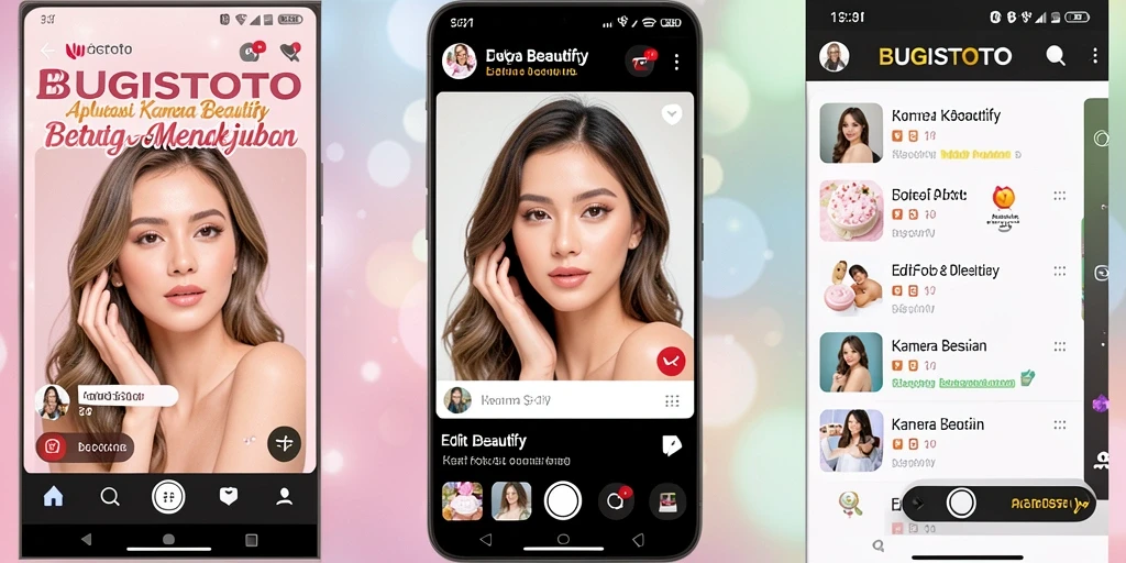 Antarmuka BUGISTOTO menampilkan fitur Kamera Beautify yang menarik.